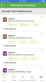 Visuel de l'application IDELIS: prochain passage de votre bus.